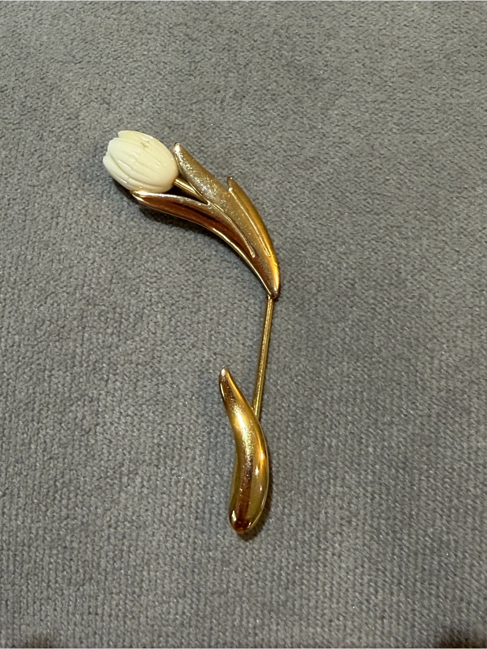 Gold and Ivory Tulip Floral Stick Pin Brooch - Women Accessories